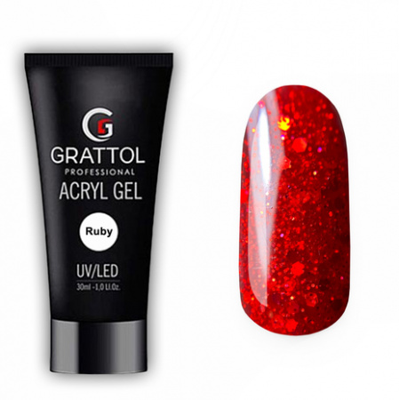 Акригель GRATTOL №13 RUBY глиттер, 30 мл.