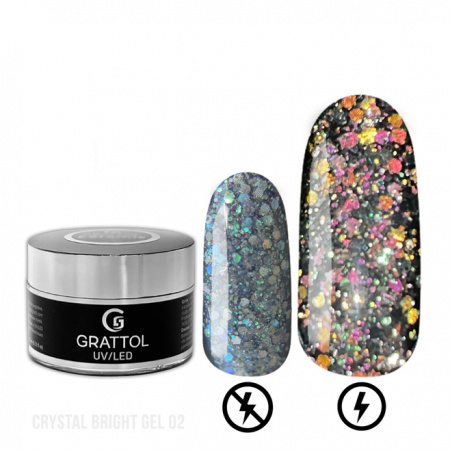 Гель GRATTOL со светоотражающим глиттером Crystal Bright №2, 15 мл.