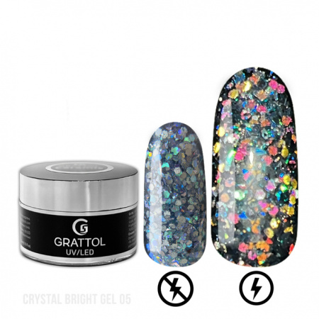 Гель GRATTOL со светоотражающим глиттером Crystal Bright №5, 15 мл.
