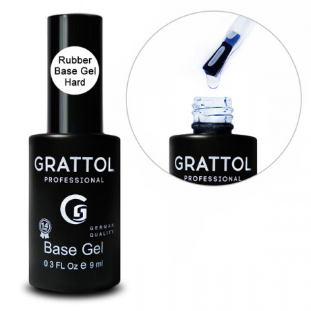 Grattol RUBBER BASE GEL HARD - Жесткая каучуковая база для наращивания, 9 мл.