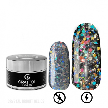 Гель GRATTOL со светоотражающим глиттером Crystal Bright №3, 15 мл.
