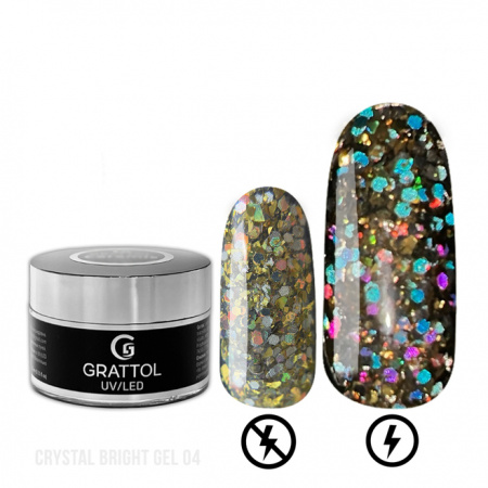 Гель GRATTOL со светоотражающим глиттером Crystal Bright №4, 15 мл.