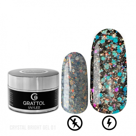 Гель GRATTOL со светоотражающим глиттером Crystal Bright №1, 15 мл.